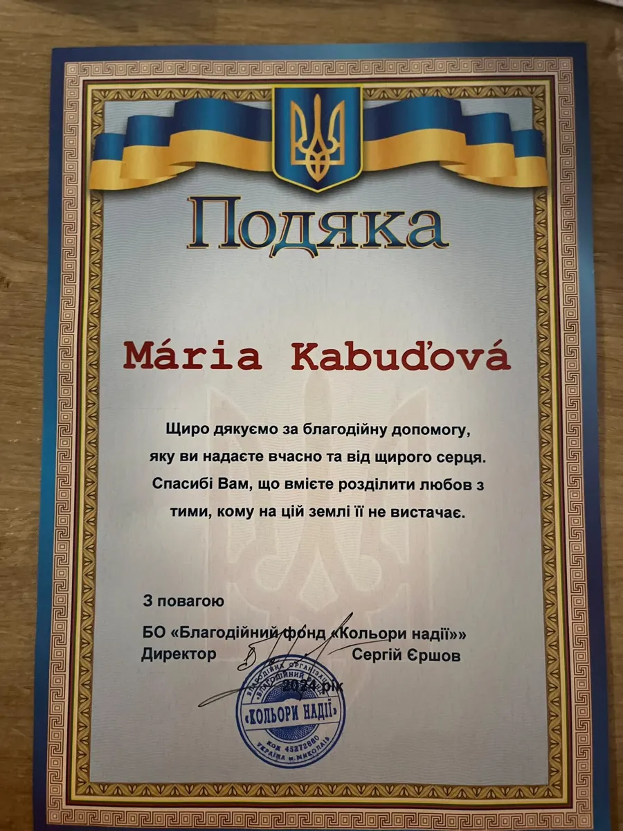 Thank-you to Maruška from a Ukrainian foundation